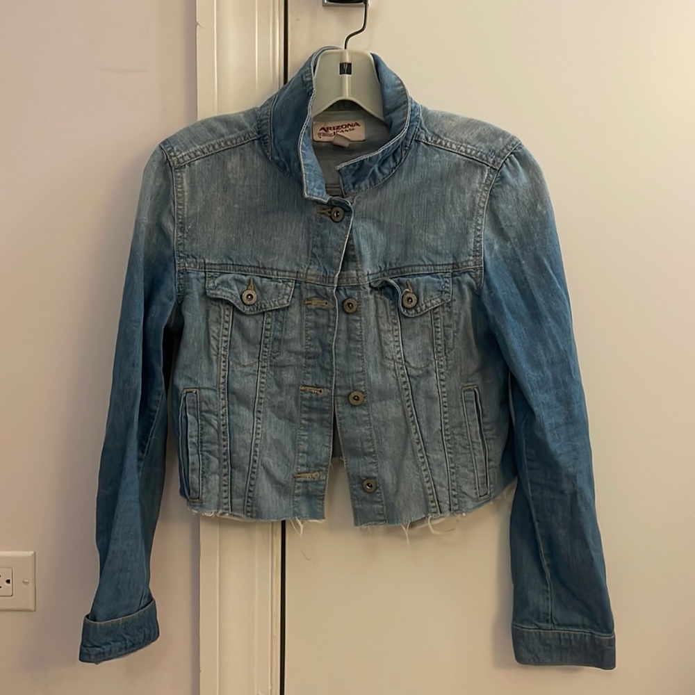 Vintage cropped jean jacket with painted evil eye on the back